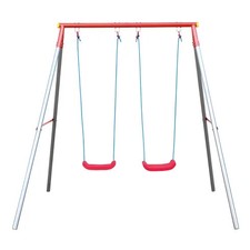 Altalena per Bambini 2 Posti da Esterno 214x165x200 cm Rosso Blu Acciaio