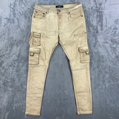 Serenede Skinny Cargo Jeans Men's Size 34x32 Tan Streetwear Cotton