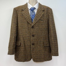 Harris Tweed Sakko Herren Gr. 44R Hahnentritt Braun Vintage Wolle UK Sport Mantel