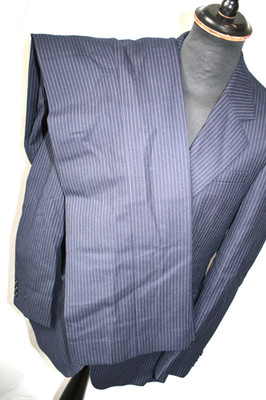 Vintage 1970er Moss Bros marineblau Nadelstreifen 2-teilig Schlaganzug 38R W 32 L 31 Revival