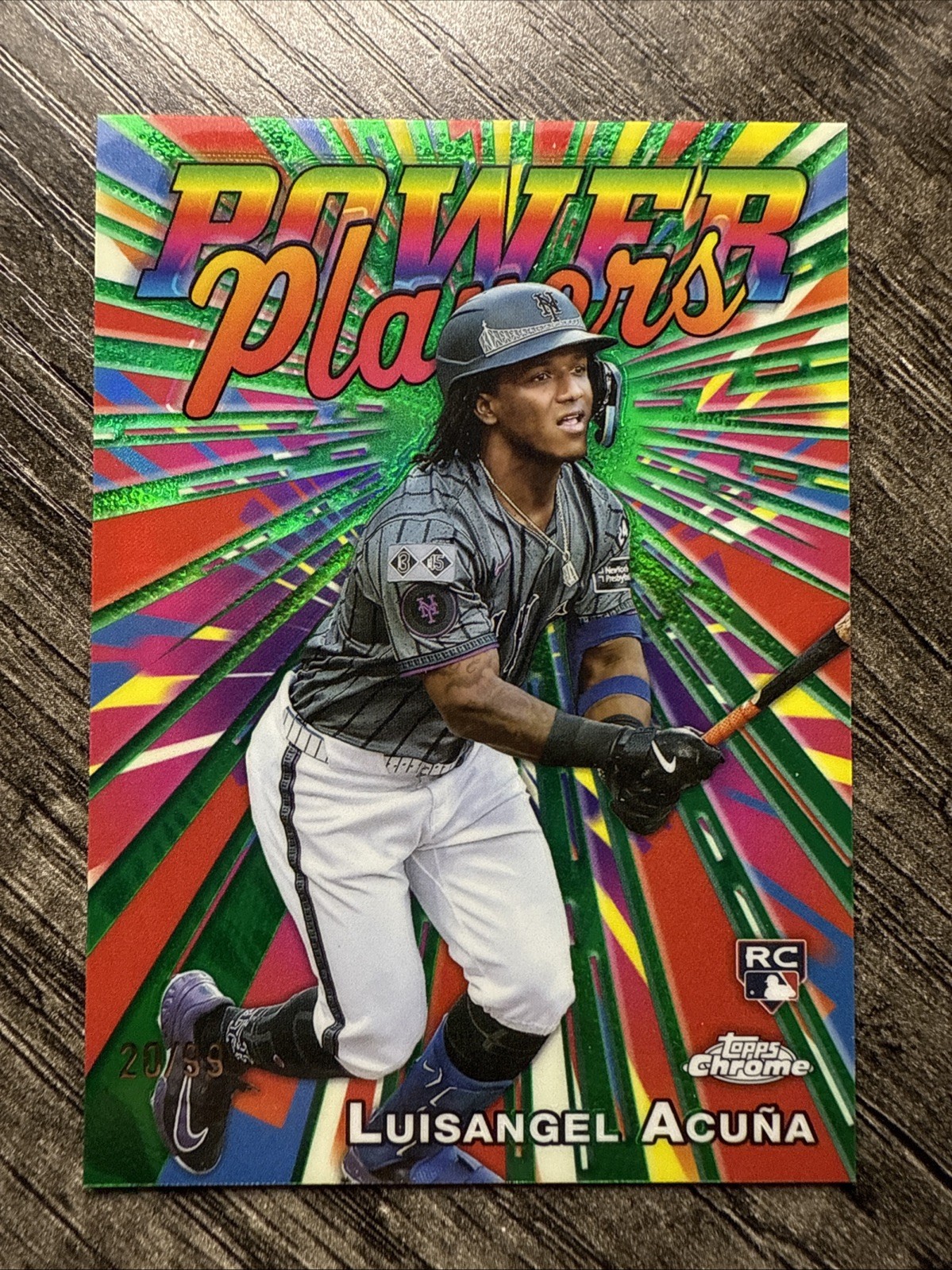 2025 Topps Chrome Power Players Luisangel Acuna Green Refractor /99 RC Mets
