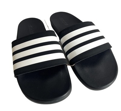 Adidas Adilette Comfort Slides - Black White Stripes - Men's 5- Women s 6