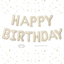 Happy Birthday Balloons Banner Beige,16 Inch Cream White Foil Letters Birthda...