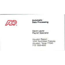 David Leyrer ADP Automatic Data Processing Houston Vintage Business Card SD8-B16