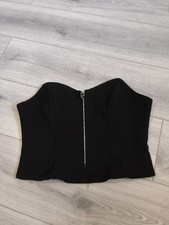 Vintage 1990's/2000's Etam Black Strapless Bustier Top Diamonte Front Zip Siz 14