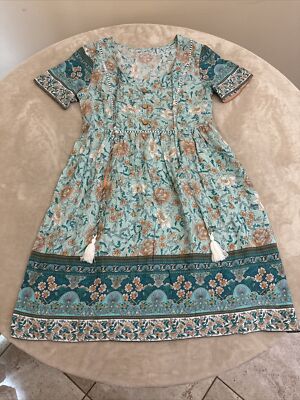 Shein Womens Blue Floral Short Sleeve V-Neck Fit & Flare Dress Dress Small  | eBay