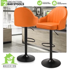 Set of 2 Swivel Bar Stool Counter Height Pub Seat Orange Adjustable Dining Chair