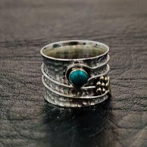 Turquoise Ring Solid 925 Sterling Silver Band  Ring Meditation Ring Size SRR16