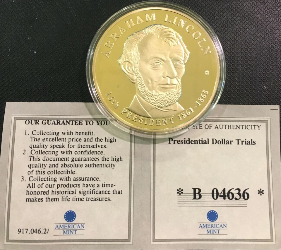 ABRAHAM LINCOLN DOLLAR TRIAL COIN PROOF AMERICAN MINT ORIGINAL RETAIL $99.95 - Image 2 of 4