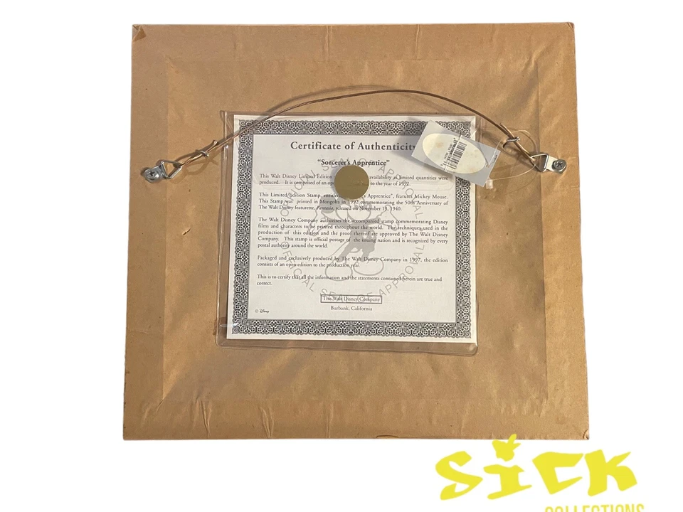 MICKEY MOUSE "Sorcerer's Apprentice ltd edition stamp framed matted COA 1992 - Image 3 of 3
