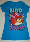 JR Womens T-Shirt ANGRY BIRDS Bird Brain TURQUOISE Girl Bow Glasses S M L XL