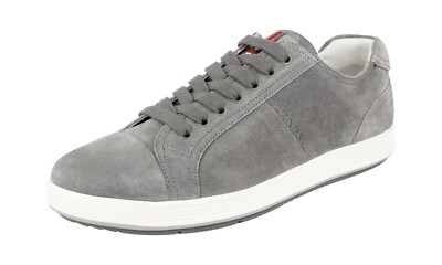 PRADA Suede Linea Rossa Sneaker - 4E2552 - Grey White Downtown - NEW