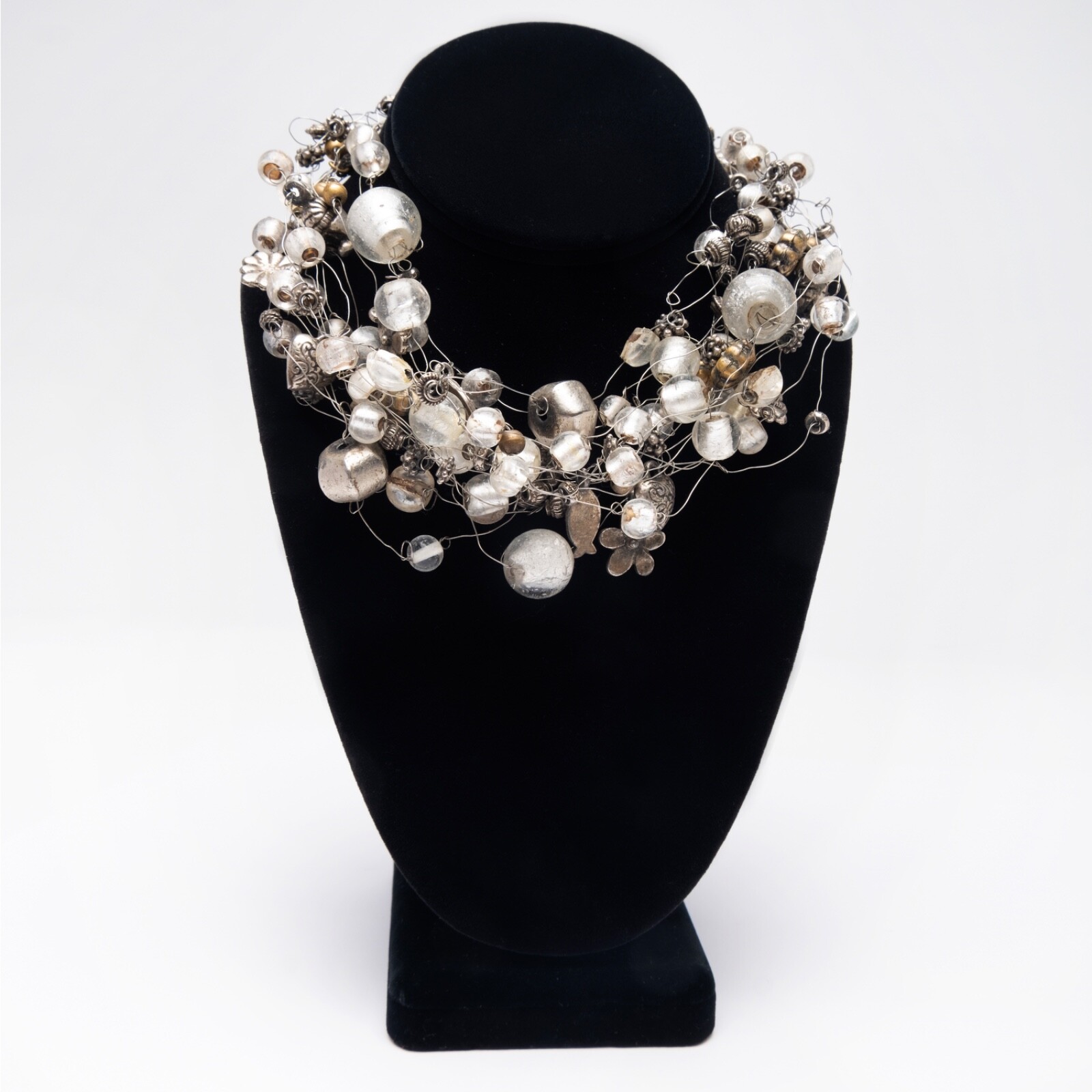 Glass bead  necklace multiple translucent glass b… - image 2