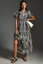 Anthropologie The Somerset Maxi Dress Black Striped LP L Large Petite NWT Cotton