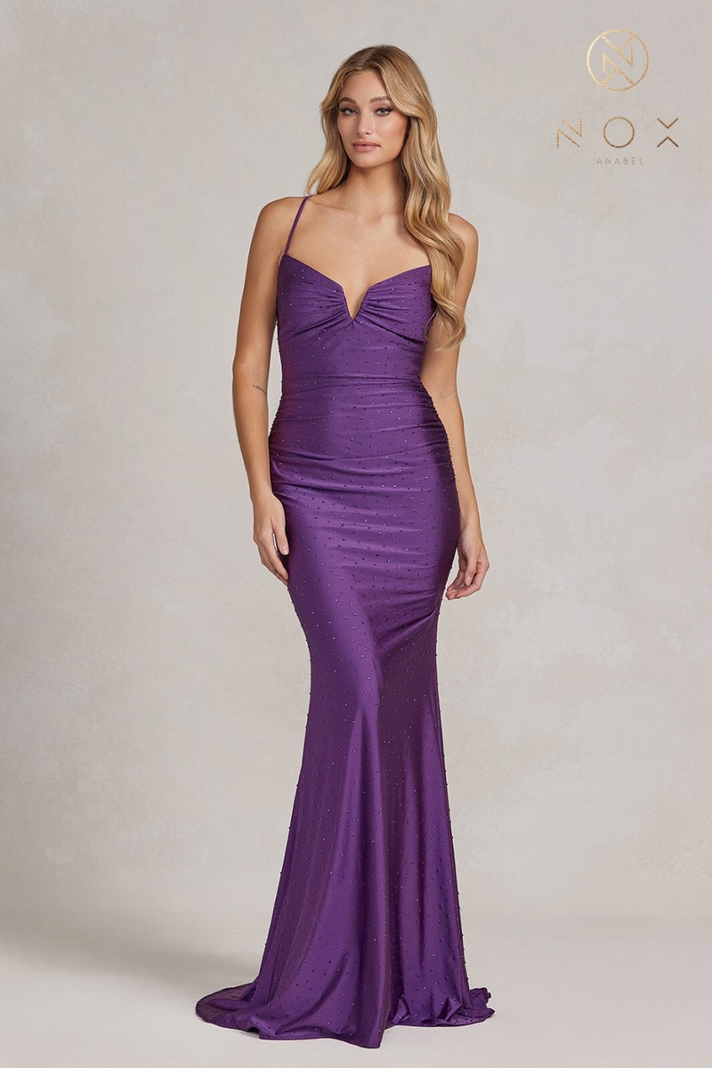 Authentic NOX Anabel K1123 -Color: Plum -Size 12- Prom Dress
