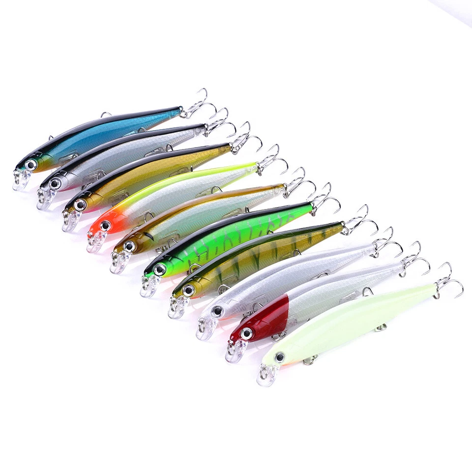 10 Stück 11cm/13g Minnow Crankbait Fischköder Angeln Köder Haken Barsch Wobbler - Bild 2 von 4