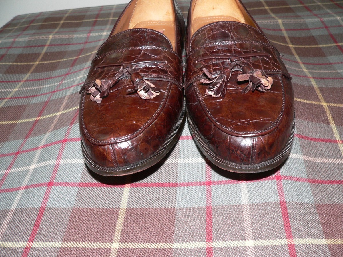 Mezlan Brown Genuine Crocodile Apron Toe Tassel Dress 