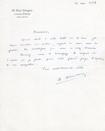 WW2 Free French hero Andre Dewavrin (Codename Colonel Passy) signed letter