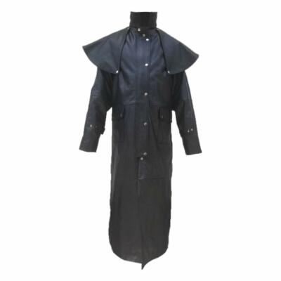 Herren REITEN JAGD TRENCHCOAT ECHT SCHWARZ LEDER DUSTER STEAMPUNK