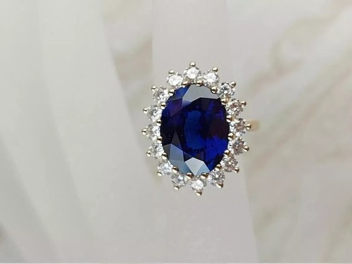 6 Ct Oval Natural Sapphire & Diamond Princess Diana Ring 14K Solid Yellow Gold 7 - Picture 6 of 8