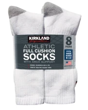 Kirkland Signature Men's Athletic Socks 8-Pair White Fits Shoe Size 8-12