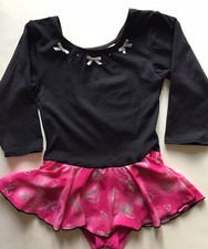 Girls Large 12/14 Jacques Moret Leotard Skirted Ballet Quarter Sleeve Black Pink