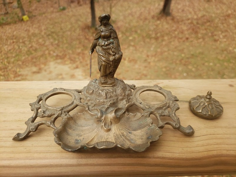 Vintage Bronze Double Ink Well Holder Missing Ink Wells