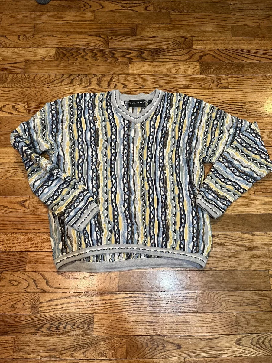 Vintage V Neck TUNDRA Canada 3D Knit Coogi Style Sweater Men’s Large(Fits  Small)