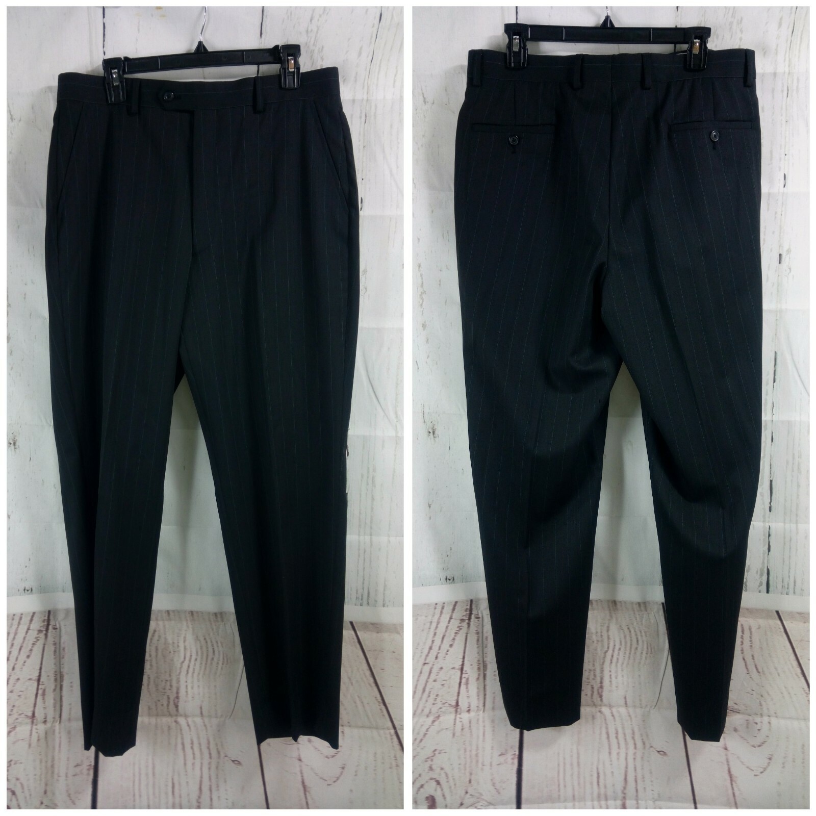 Pronto Uomo Men's Black Striped Dress Pants 34x32 Flat Front eBay