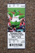 PHILLIES VS GIANTS 6/6/2015 FULL TICKET ~ JEFF FRANCOEUR (GRAND SLAM HR)
