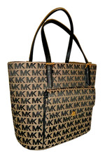 MICHAEL KORS Jet Set MK Signature Beige Jacquard MD PKT MF Tote Bag 38S9XTTT6J