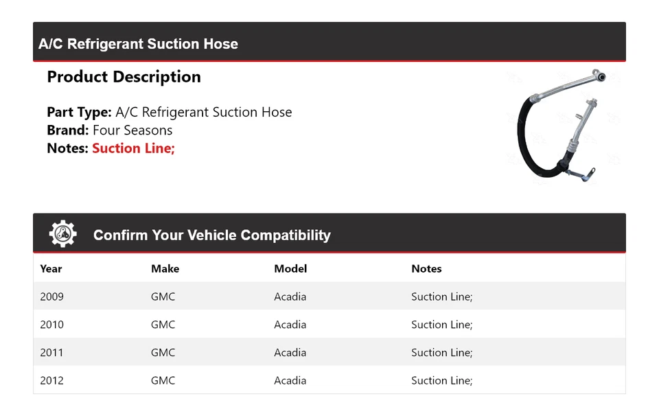 Manguera de succión de refrigerante aire acondicionado GMC Acadia 2009-2012 4 estaciones 2010 2011 Foto 2 de 4
