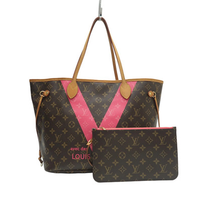Louis Vuitton Neverfull MM Brown Monogram Pink V Canvas Shoulder Bag