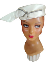 Vintage 1960s White Beaded Pillbox Hat, Mid Century Cocktail Hat
