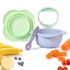 2-in-1 Food Mash Silicone Bowl with Grinder,Spoon,Lid Dishwasher Safe Purple