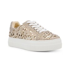 Women's Betsey Johnson Reily Rhinestone Lace-Up Sneakers Light Gold