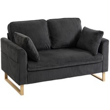 HOMCOM 2 Seater Sofa, Corduroy Sofa w/ Spring Cushions 2 Pillows, Dark Grey