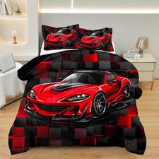 Race Car Twin Boy Bedding Set, Red Sports Car Comforter Set Twin Size for Boy...