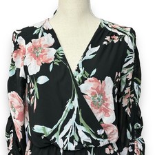 Luxology Black Floral Dress with Wrap Bodice Size 6