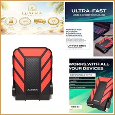 External Hard Drive 2TB Red USB 3.0 Shockproof Waterproof Dustproof Portable