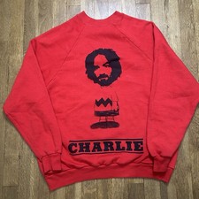 Vintage Extremely Rare Charles Manson Charlie Brown 80s Crewneck  Red