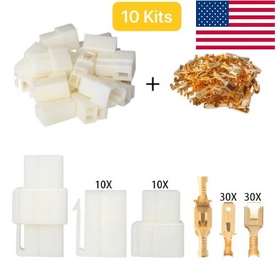 10 Sets Motorcycle 3 Pin Plug Electrical Wire Connector 6.3mm Spade Terminal Kit