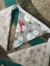 Handmade Bunting. Snowman Theme Snowflake Buttons 2 METRE Approx 11 FLAG