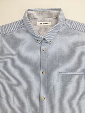 Ben Sherman Sz XL Mens Blue Stripe Button Down Logo Tag Long Sleeve Cotton Shirt