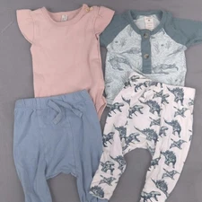 Kate Quinn Chickpea Baby Bodysuit Pants Lot 0-3M 3-6M Blue Pink Print