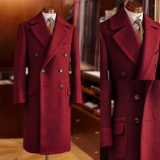 Business Men Overcoats Wool Blend Double Breasted Long Coats Casual Work Wear
