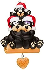 Personalized Porcelain Christmas Ornaments Set of 3 Black Bear Family Custom