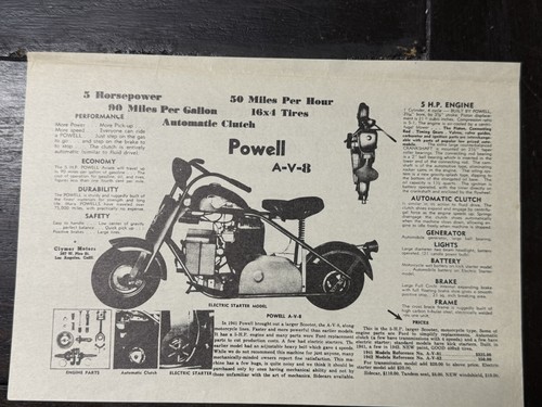 1941 1942 Powell V8 Scooter Orig Dealer Brochure Aviate Ford Victory Clipper