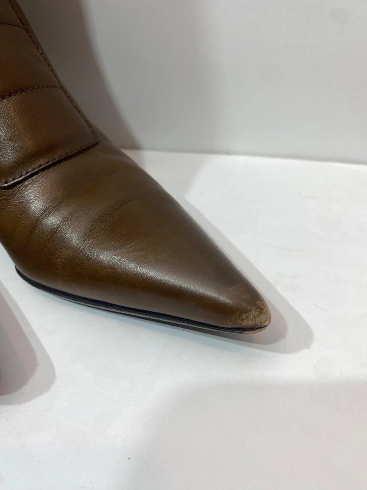 GUCCI Women's Brown Leather Tall Boot Pointed Toe Kitten Heel Buckle Size 5B - Image 4 of 4