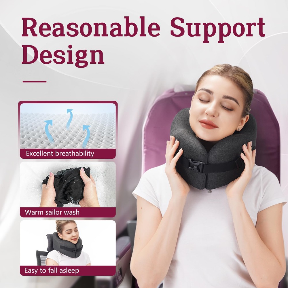 Compressed Memory Foam Travel Neck Pillow for Airplanes Soft Comfortable